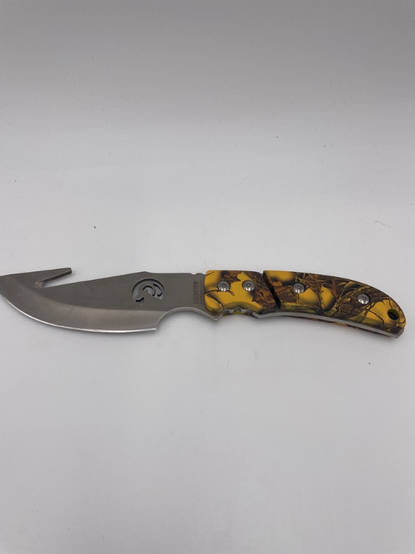 Photo 1 of HUNTER OUTDOORS YELLOW CAMO LEAF FISHING GUTTING KNIFE NEW 