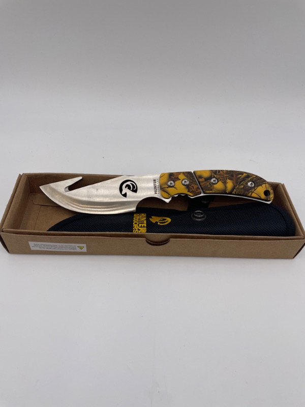 Photo 2 of HUNTER OUTDOORS YELLOW CAMO LEAF FISHING GUTTING KNIFE NEW 