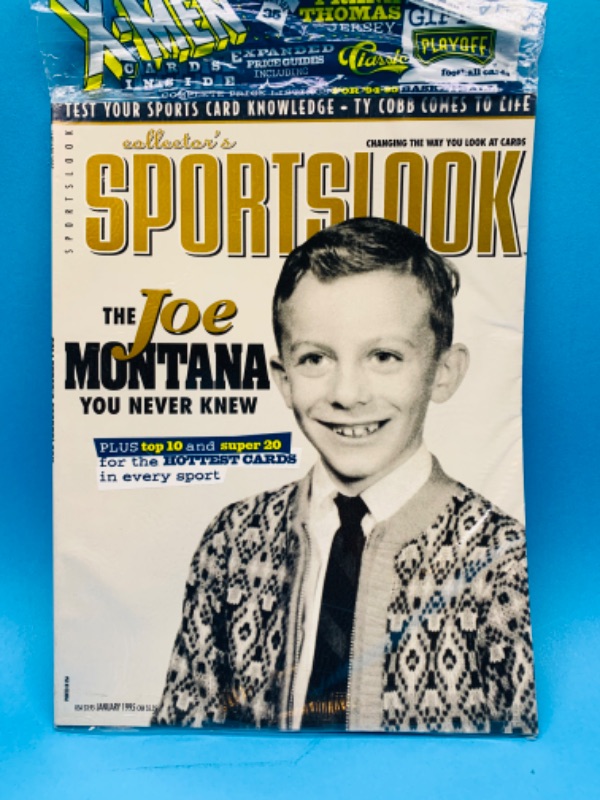Photo 1 of 257572…vintage sealed sportslook magazine featuring Joe Montana with X-men cards