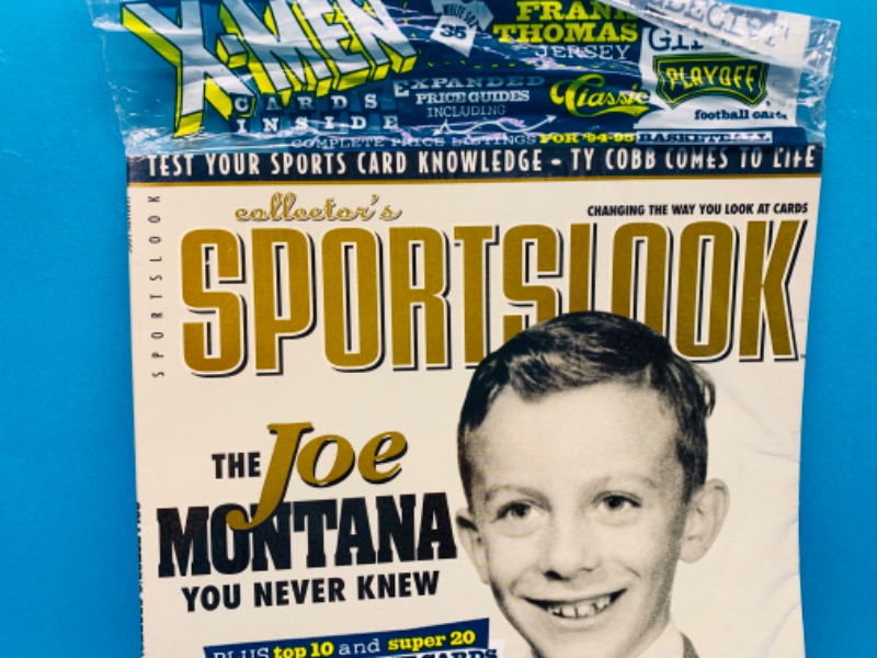 Photo 2 of 257572…vintage sealed sportslook magazine featuring Joe Montana with X-men cards