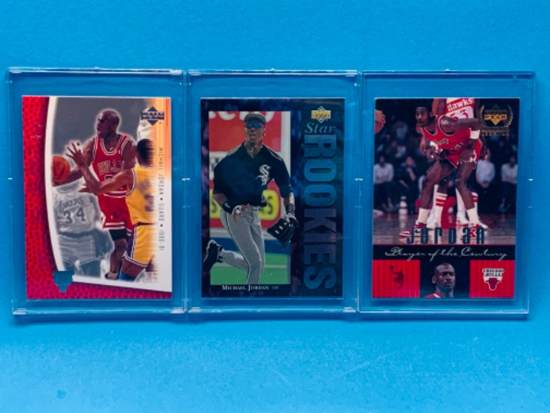 Photo 1 of 257578… 3 collectible Michael Jordan cards in hard plastic cases 