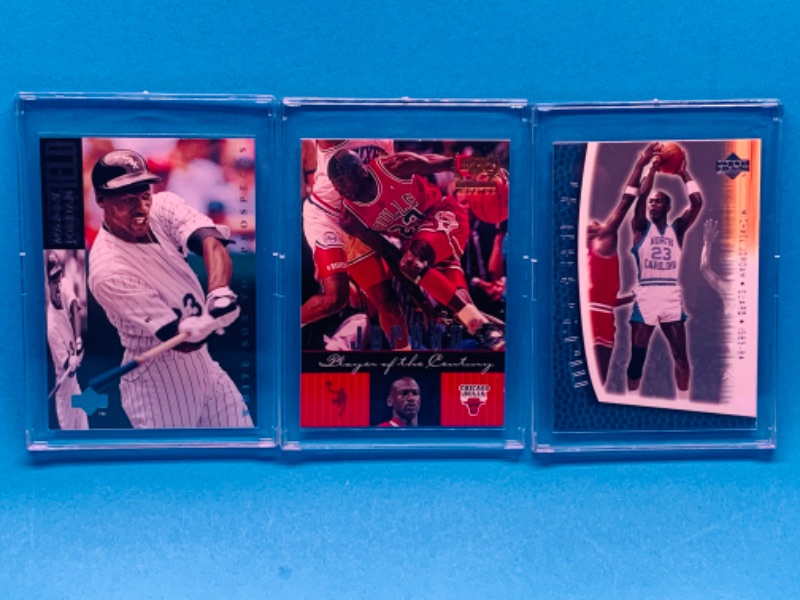 Photo 1 of 257579… 3 collectible Michael Jordan cards in hard plastic cases 