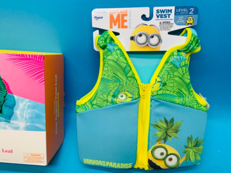 Photo 4 of 257712…8 pcs -giant palm leaf inflatable, minions swim vest, goggles, arm bands and 2  swim shirts size s and m