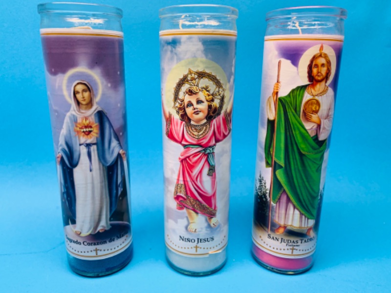 Photo 1 of 257793…12 rosary glass candles - 4 of each figure 