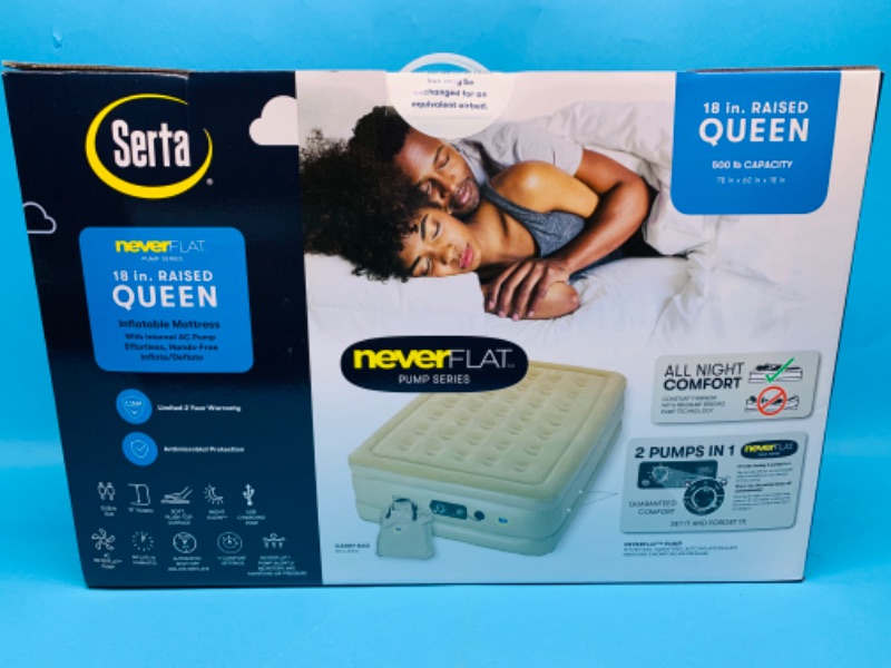 Photo 3 of 258032… Serta 18” queen never flat raised air bed with internal pump - set it and forget it 