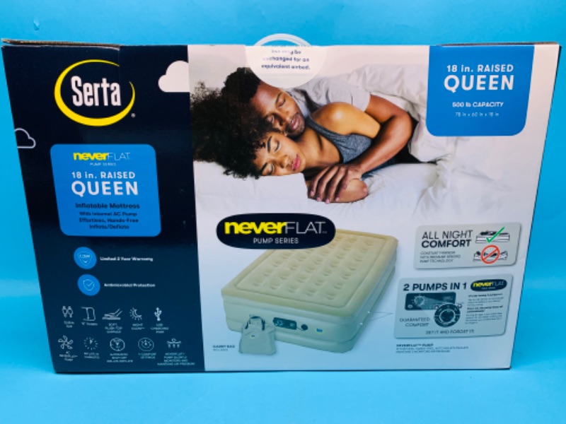 Photo 3 of 258033…  Serta 18” queen never flat raised air bed with internal pump - set it and forget it 