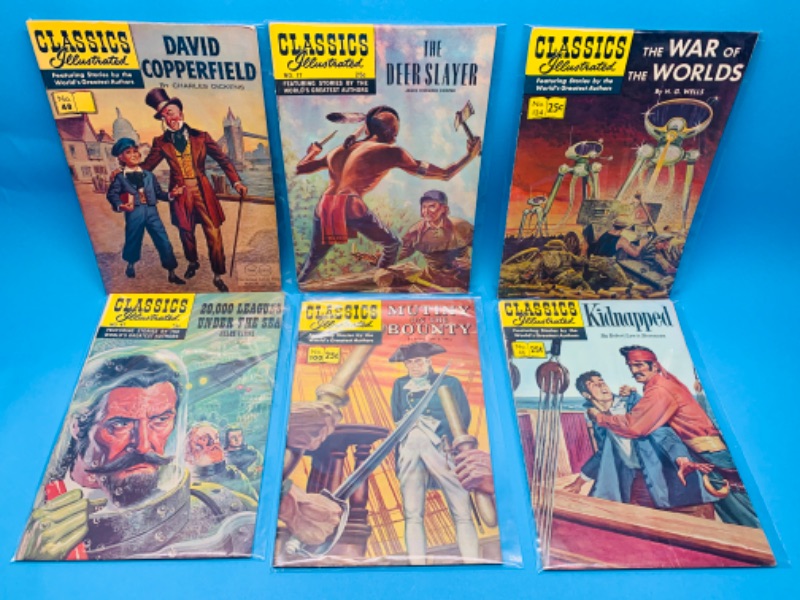 Photo 1 of 258140… 6 vintage $.25 cent classic illustrated comics in plastic sleeves 