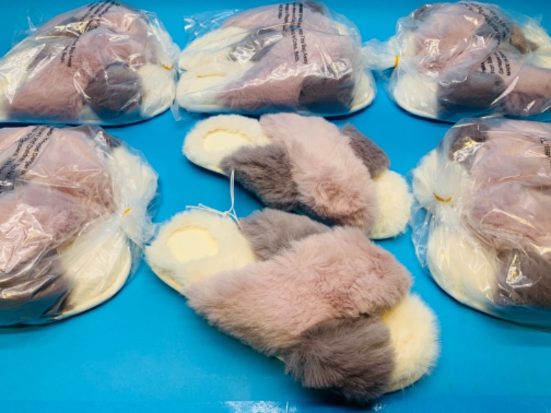 Photo 1 of 258367… 6 pairs of ladies size medium 7-8 fluffy slippers 