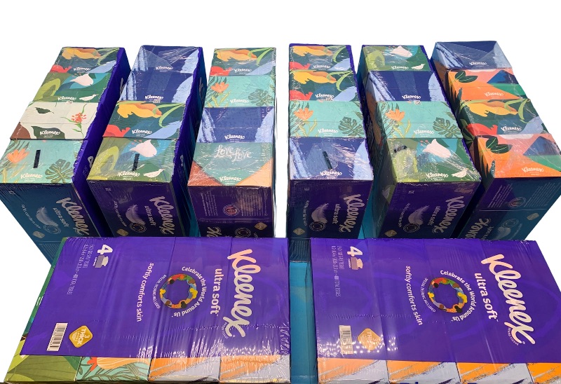 Photo 1 of 258390… 32 boxes of Kleenex ultra soft 3 ply tissues special designs 