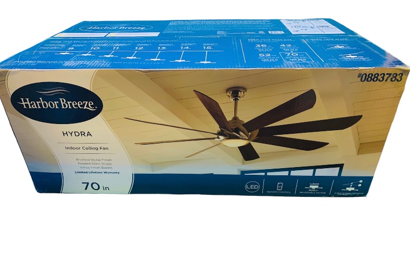 Photo 1 of 258855…harbor breeze hydra 70” indoor ceiling fan with LED, remote, reversible motor and 2 mounting options 