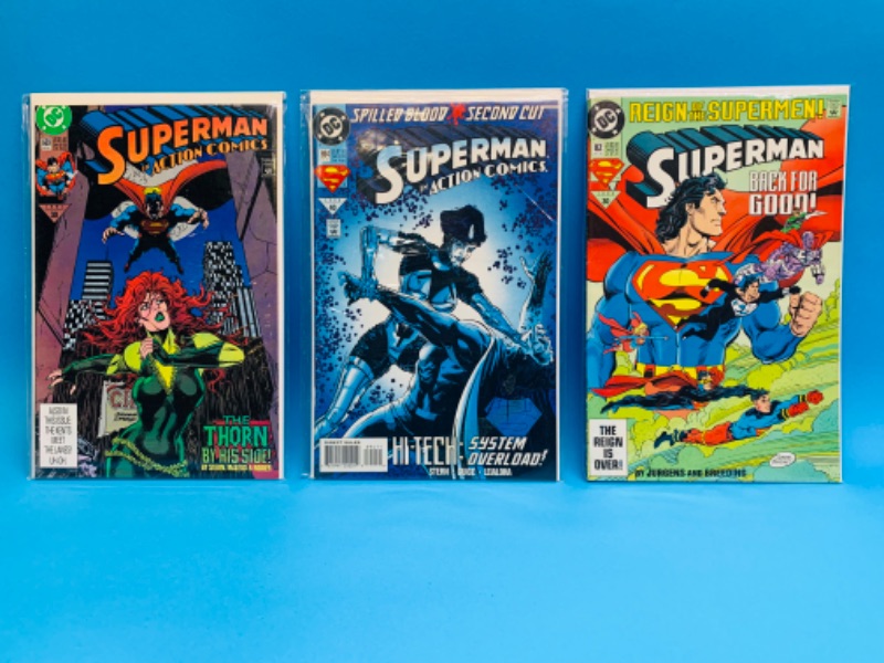 Photo 1 of 259924… 3 Superman comics in plastic sleeves 
