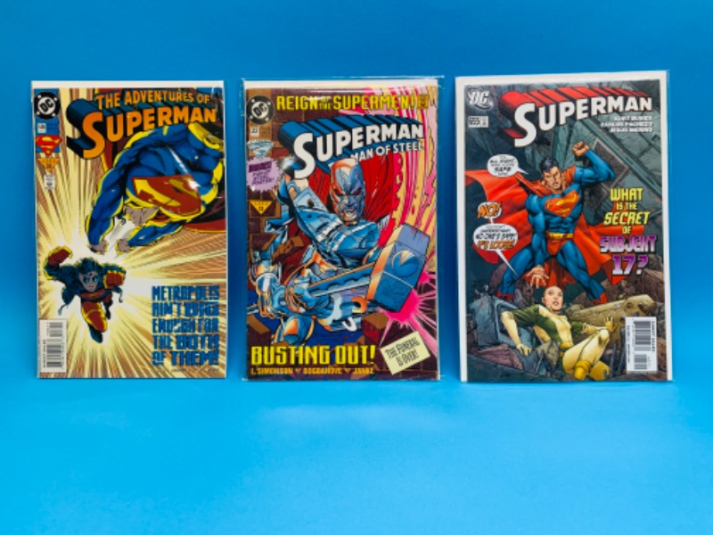 Photo 1 of 259925… 3 Superman comics in plastic sleeves 