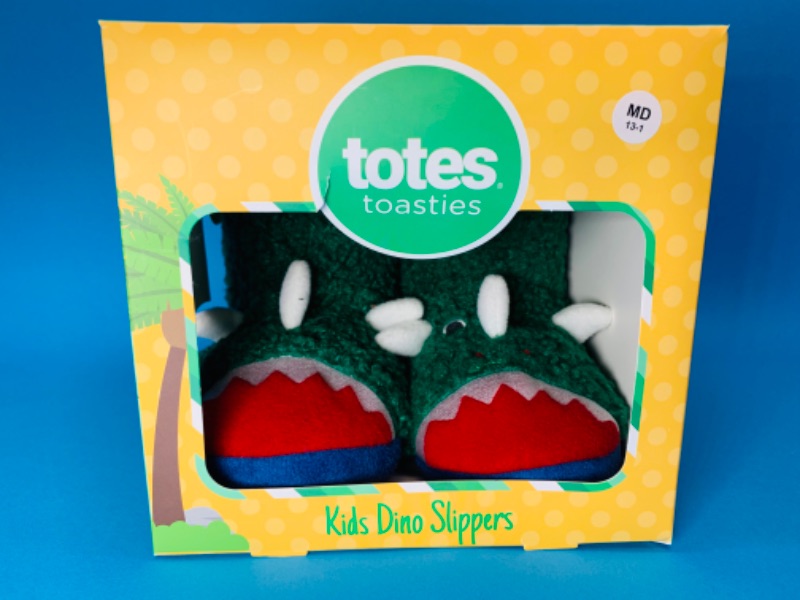 Photo 1 of 259942…totes toasties kids Dino slippers size medium 13-1