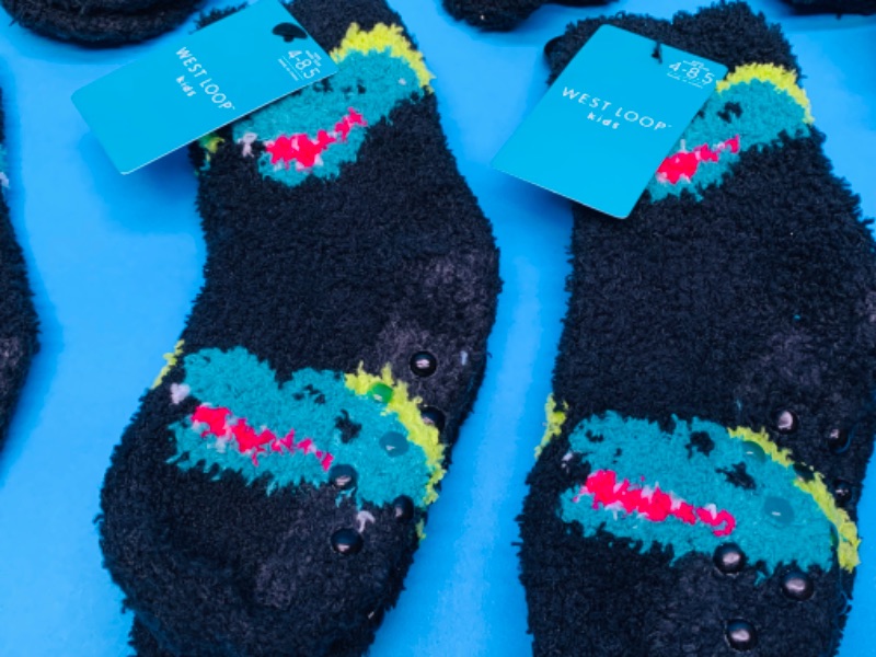 Photo 2 of 259949…8 pairs of kids size 4-8.5 fuzzy Dino socks 