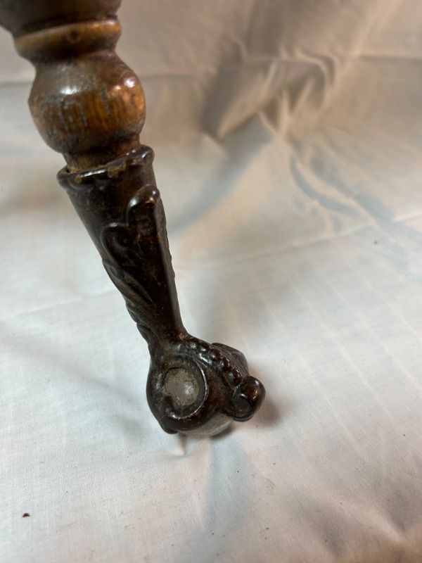 Photo 2 of Antique swivel oak piano stool with claw feet and glass balls