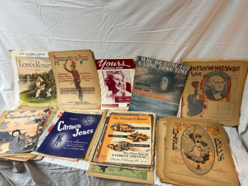 Photo 1 of large lot  of vintage sheet music appx 50 pieces of sheet music plus lots of other music pages