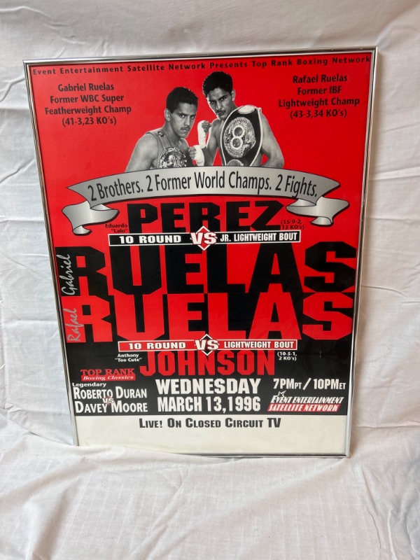 Photo 1 of Framed Boxing poster Ruelas Brothers double card measures 24 x 18 inches