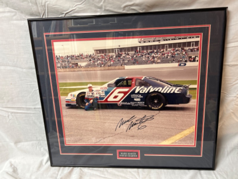 Photo 1 of Signed Framed matted Mark Martin Nascar photograph measures 25.5 x 22.5