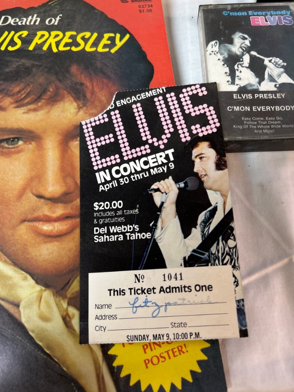 Photo 2 of Large Lot of Elvis Presley Memorabilia includes newspapers, magazines, books, salt and pepper shakers, cassette tapes, and concert ticket
