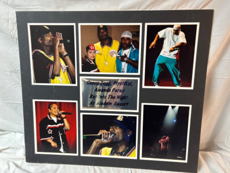 Photo 1 of Matted 6 photographs of Snoop Dogg, Mystikal, Amanda Perez Rap into the night at the Aladdin 2003, some scratches, 29 X 25 inches