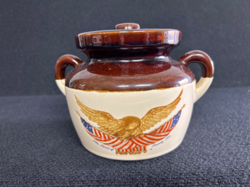 Photo 1 of McCoy National Gallery Eagle Bean Chili Pot Spirit Of 76 Crock with Handles 9 inches wide x 6 inches tall