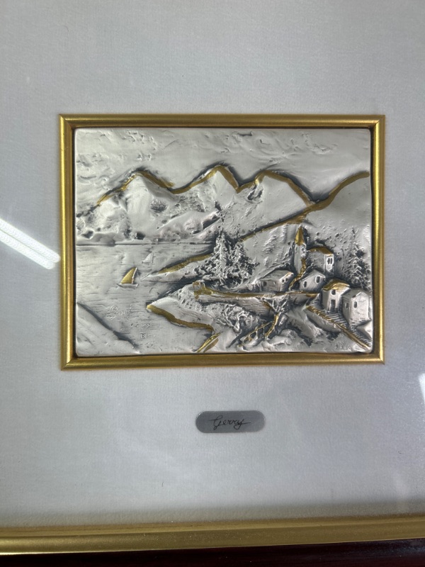Photo 2 of Framed Sterling art Creazioni Artistiche marked 925 silver measures 10.5 x 11.5 inches