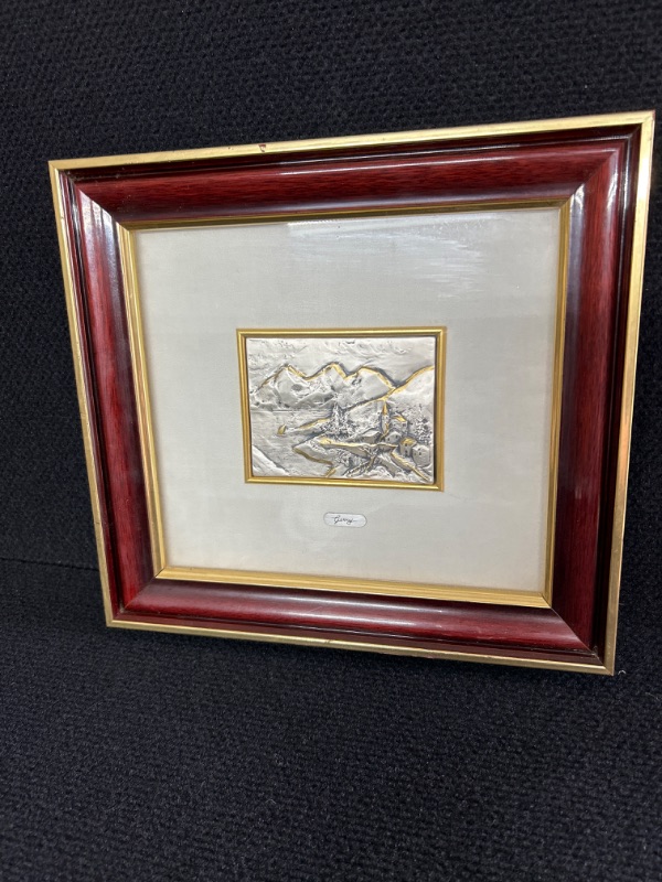 Photo 1 of Framed Sterling art Creazioni Artistiche marked 925 silver measures 10.5 x 11.5 inches