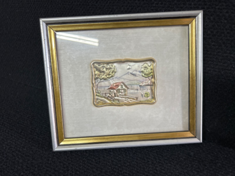 Photo 1 of Framed Sterling art Creazioni Artistiche marked 925 silver measures appx. 6 x 7 inches
