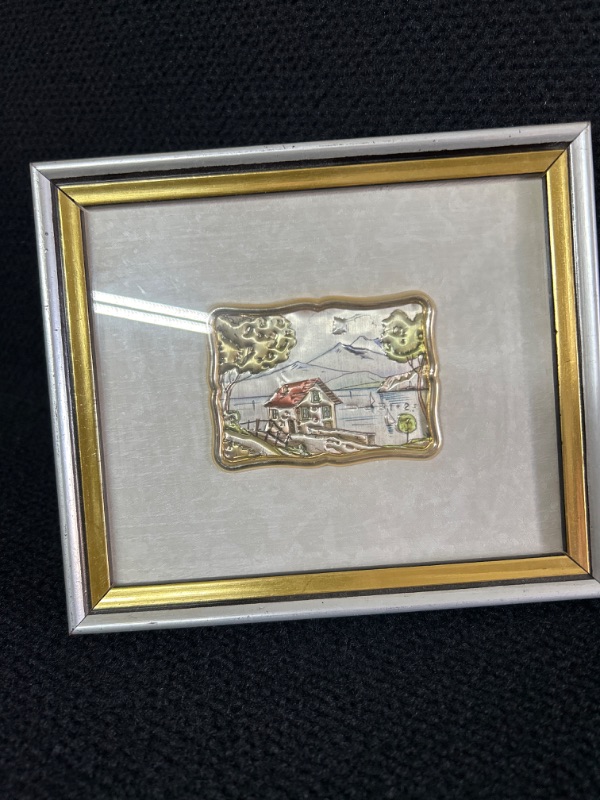 Photo 1 of Framed Sterling art Creazioni Artistiche marked 925 silver measures appx. 6 x 7 inches