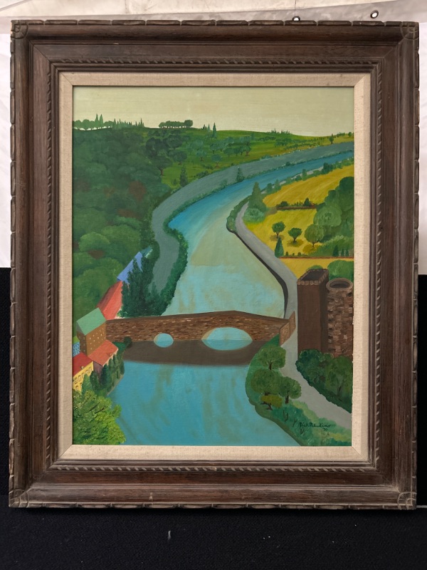 Photo 1 of Large framed oil painting by Dick Paladino measures 36.5 x 30.5 inches  dated 1970