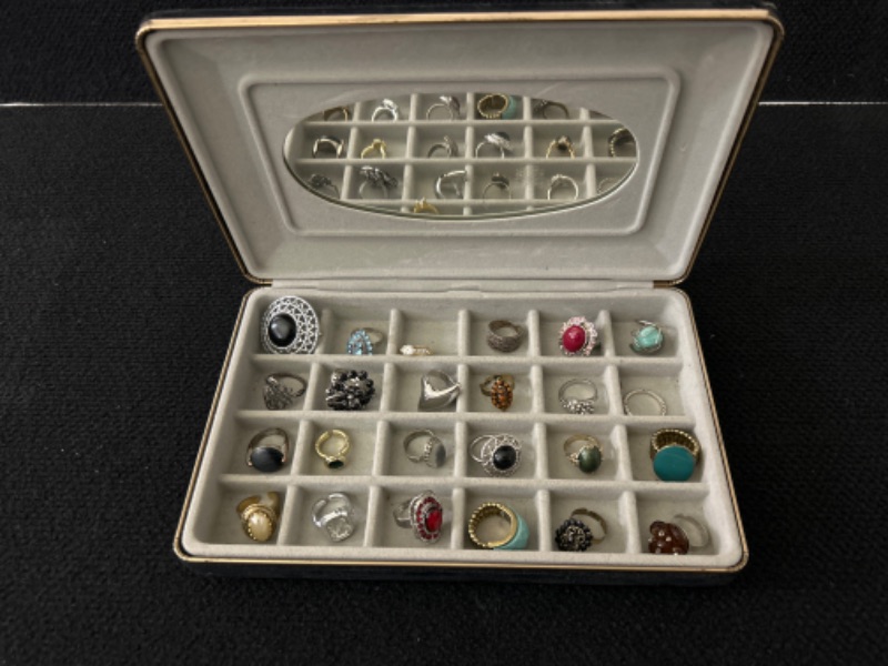 Photo 1 of small jewelry box full of costume jewelry rings 