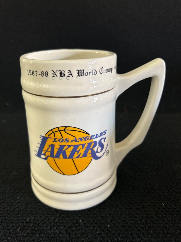 Photo 1 of 1987-1988 NBA world Champions Los Angeles Lakers mug/Stein appx 6 inches tall