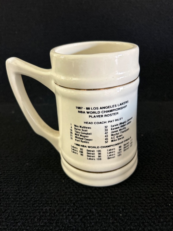 Photo 2 of 1987-1988 NBA world Champions Los Angeles Lakers mug/Stein appx 6 inches tall