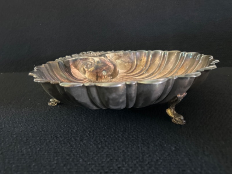 Photo 2 of Footed shell shaped bowl marked Crescent measures appx 12 x 12 x 2.5 inches 