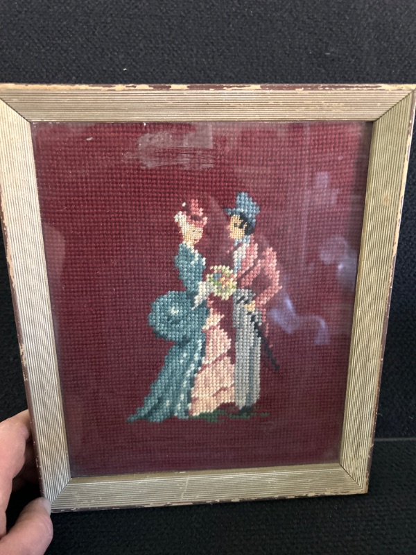 Photo 1 of Antique framed needlepoint measures appx 11 x 9.5 inches 