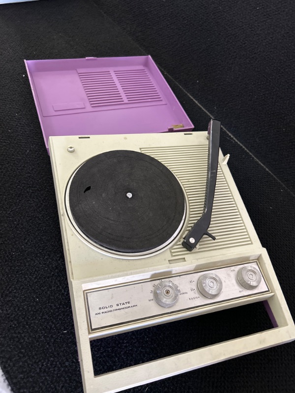 Photo 2 of Vintage Ross 7585 purple travel record player needs work spins very slow 