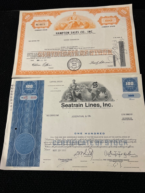 Photo 1 of 2 vintage stock certificates 