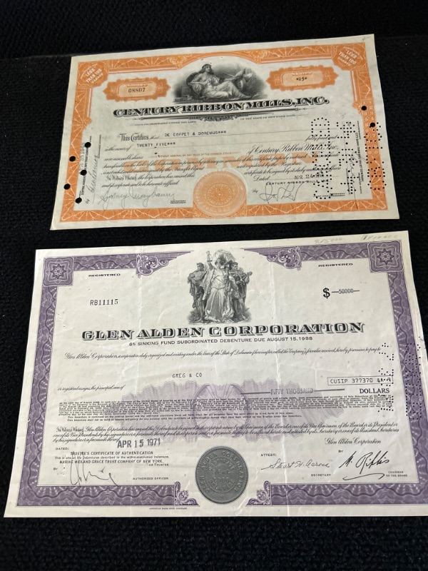 Photo 1 of 2 vintage stock certificates 