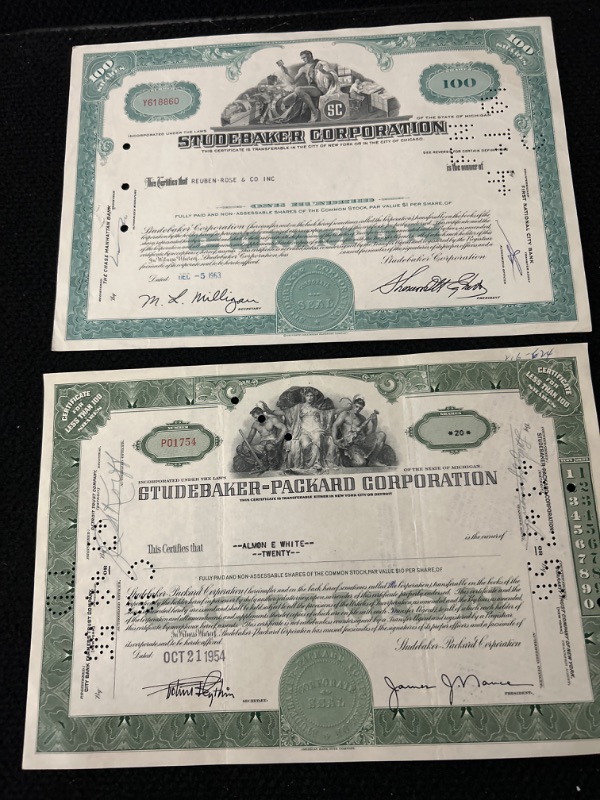 Photo 1 of 2 vintage stock certificates Studebaker Packard 