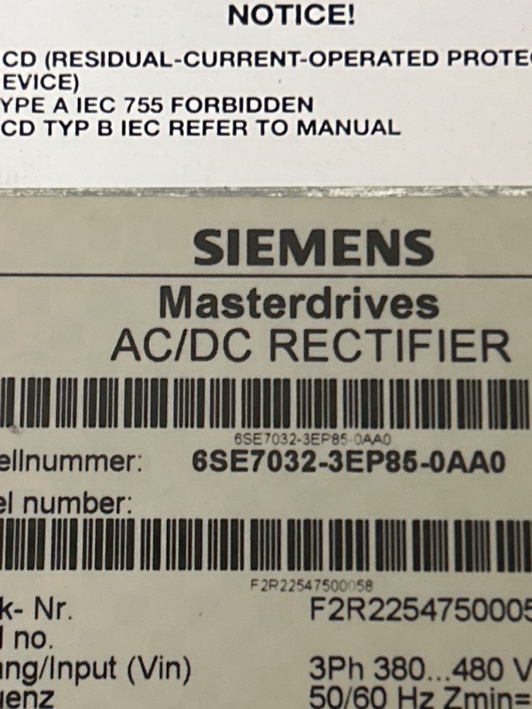 Photo 2 of Siemens ac/dc rectifier 6se7032-3ep85-0aa0 untested unknown condition 