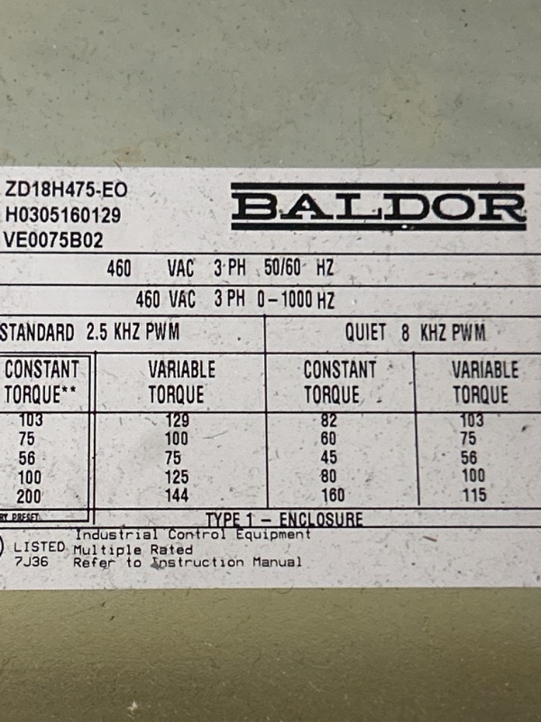 Photo 2 of Large Baldor Vector drive zd18h475-eo measures 30x18x12 