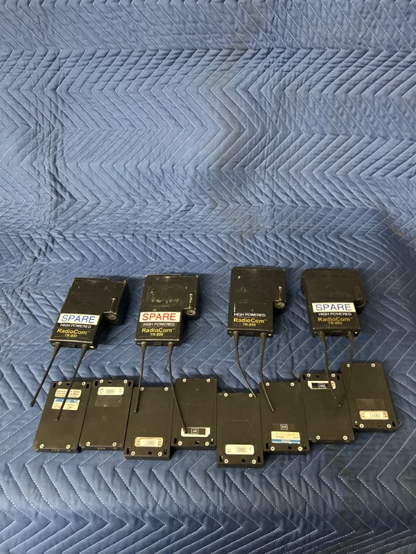 Photo 1 of Set of 4 Radiocom Tr-800 belt packs with 8 batteries untested 