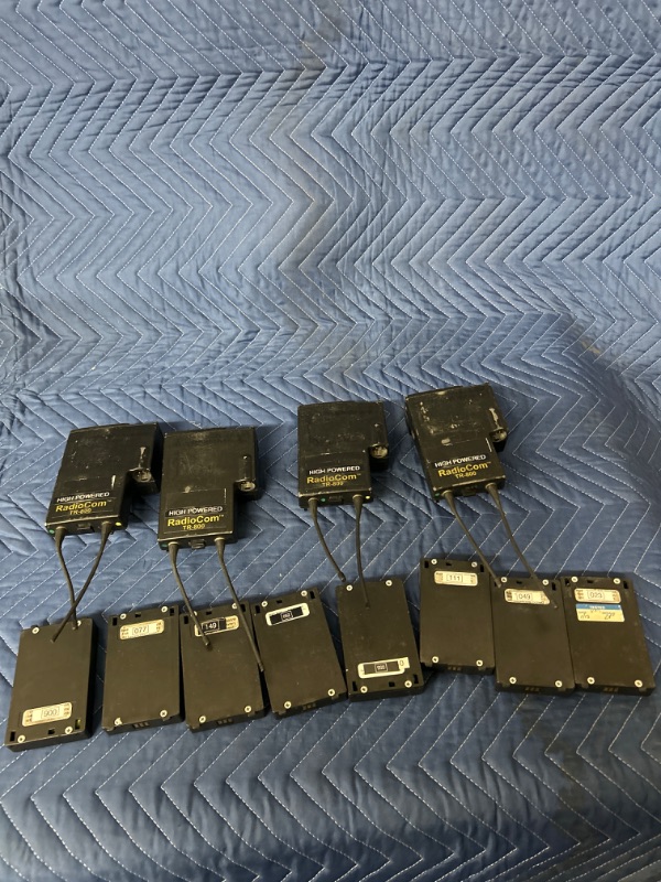 Photo 1 of Set of 4 Radiocom Tr-800 belt packs with 8 batteries untested 