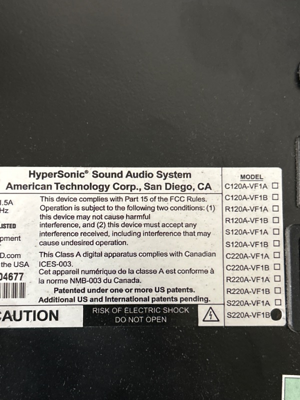 Photo 3 of set of 5 HSS HyperSonic sound audio systems four of these look used and one looks new, four are model S220A-VF1B and the new one is R220A-VF1A  untested unknown 