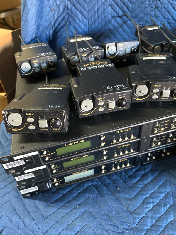 Photo 2 of 3 Telex Radiocom BTR-800 and 8 TR-800 beltpacks and batteries and 2 Alexander ATI 2000 chargers All untested