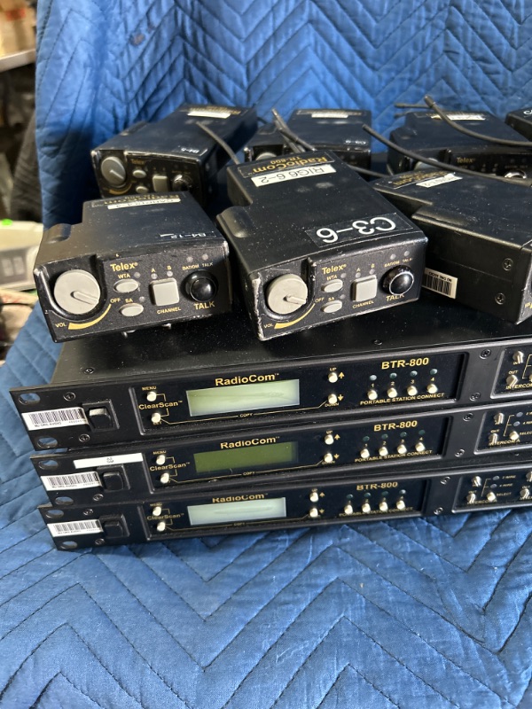 Photo 2 of 3 Telex Radiocom BTR-800 and 8 TR-800 beltpacks  and batteries and 1 Alexander ATI 2000 charger All untested