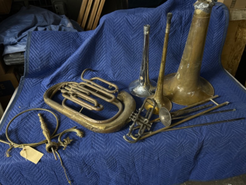 Photo 1 of Lot of used brass horn parts were used as a display not functional parts only 