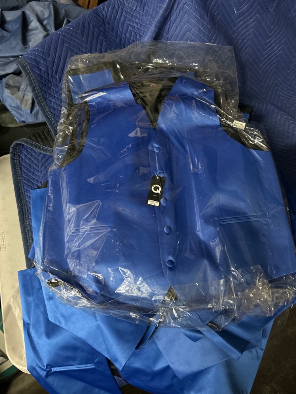 Photo 1 of Huge tub of 50 Brand Q. Men's Satin blue  Color Tuxedo Vests lots are new lots of different sizes 