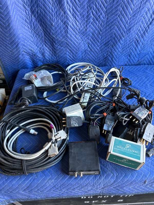 Photo 1 of Large lot of cables including XLR and paddle and power supplies and new in box  soundolier sat-10-I