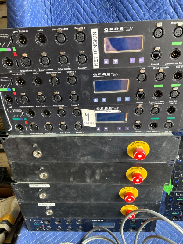 Photo 2 of Qpos Motion systems Automation control rack mount components and 2 Joystick controller untested some parts are marked not working